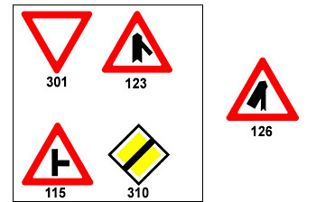 איור לשאלה: לפניך תמרור 126. איזה תמרור מוצב בדרך שאליה אתה מתמזג?